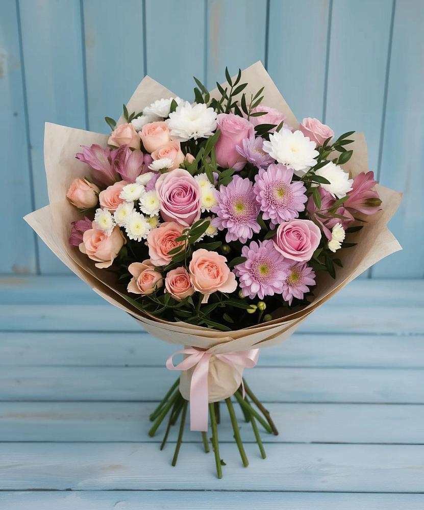 Букет цветов из: Хризантемы, Розы и Альстромерии в Старом Осколе