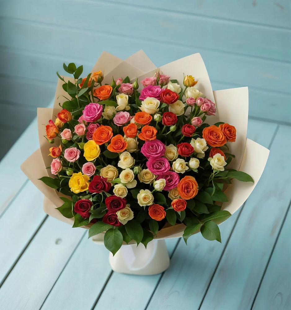 Букет Микс из разноцветных кустовых роз в Старом Осколе