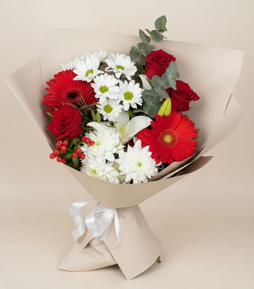 Букет цветов из: Розы, Хризантемы, Герберы и Лилии в Старом Осколе