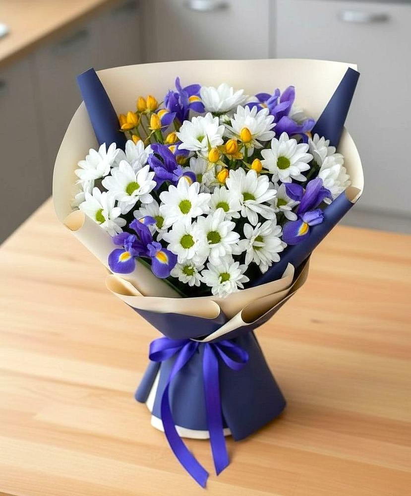 Букет цветов из: Розы, Ирисы и Хризантемы в Старом Осколе